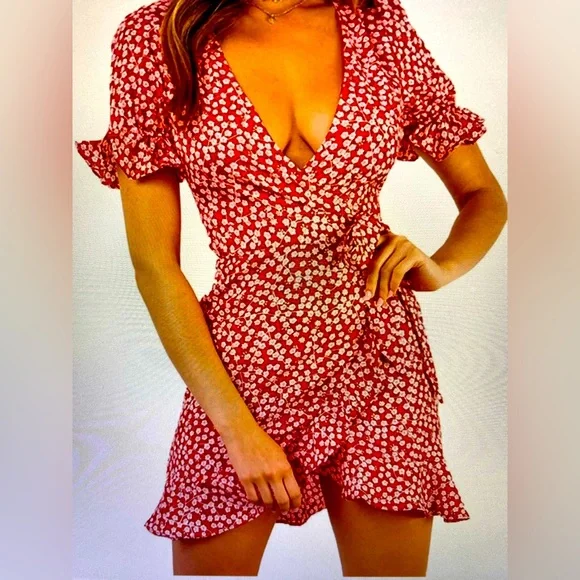 Amazon | Dresses | Floral Print Wrap Dress Deep Vneck Size S | Poshmark
